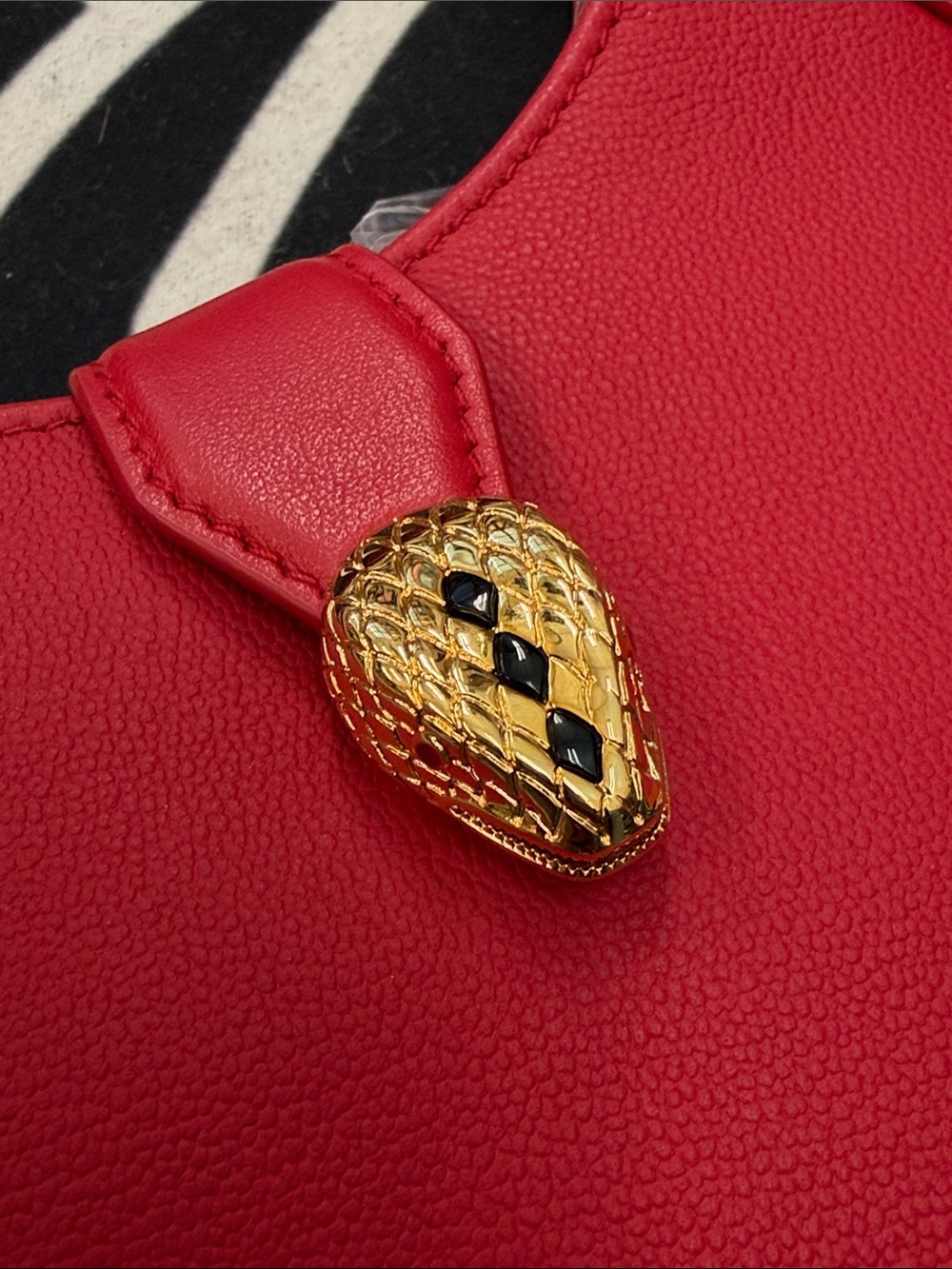 Bulgari Red Leather Shoulder Bag with Gold Serpent Detail - Picture 2 of 8